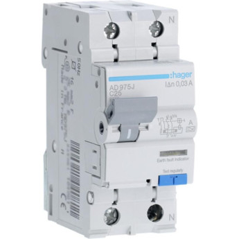 Дифференциальный автомат HAGER 1P+N 6kA С-25A I∆n=30мА, Тип А, винтовые клеммы, ширина 2М